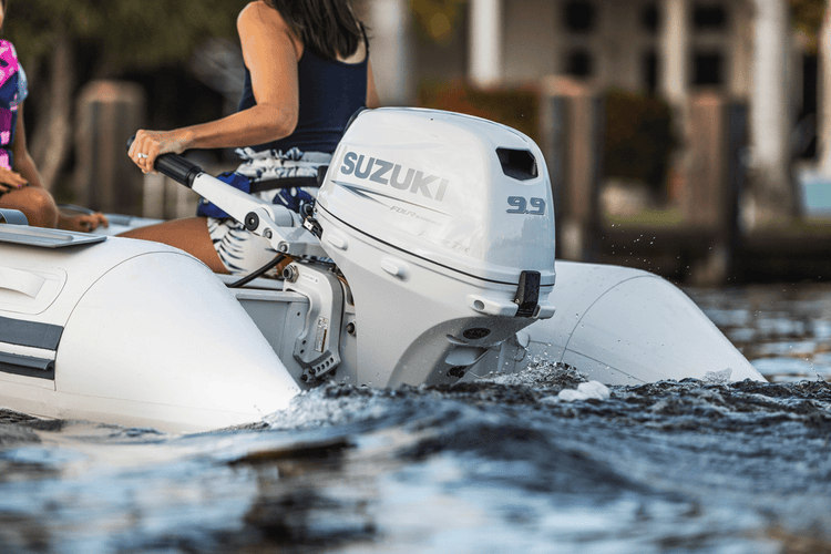 Suzuki 9.9 HP White in Use on Dinghy